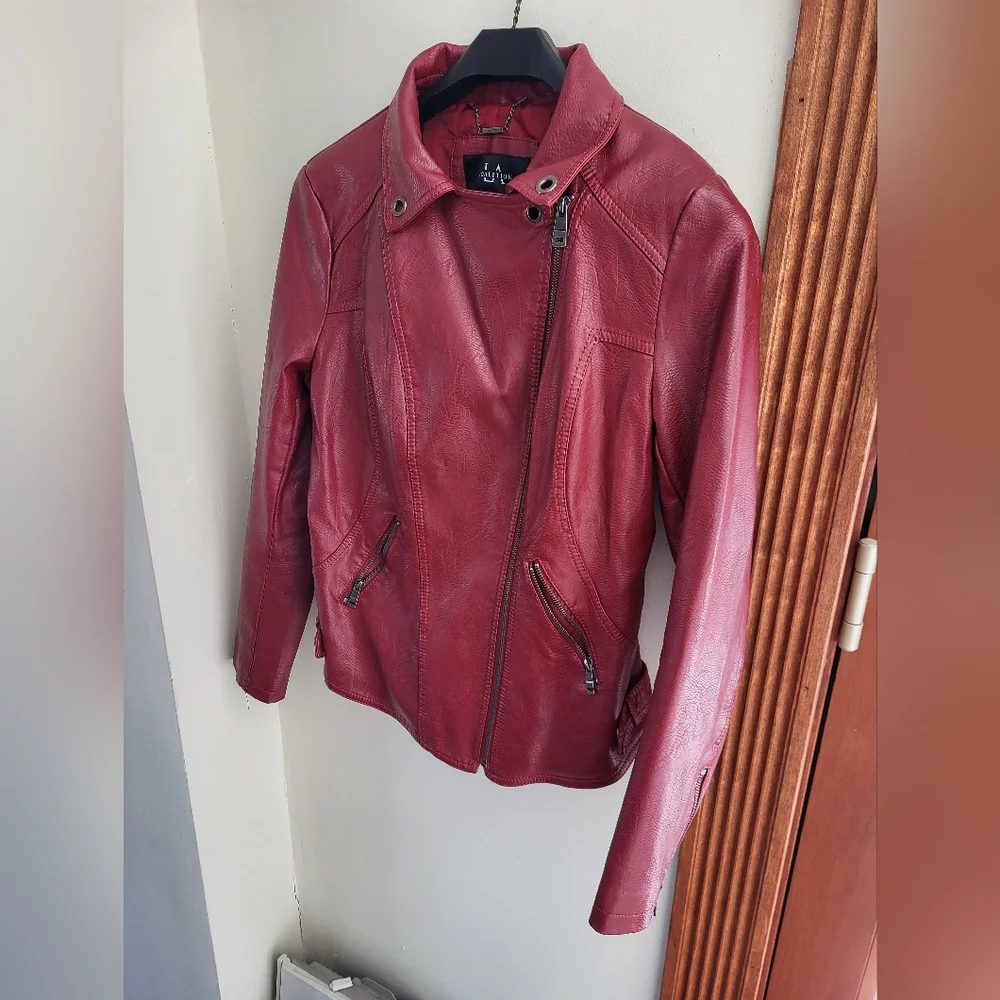 Vegan leather red moto jacket LA Coalition size L - Picture 1 of 5